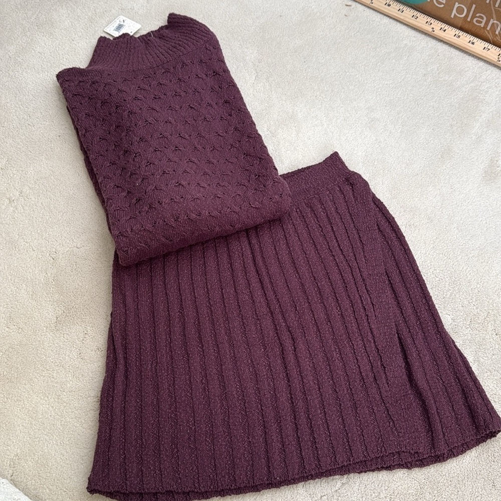 Free People Rosemary Cotton Blend Sweater Miniskirt Set in Plum Jam Size Medium - Picture 2 of 15